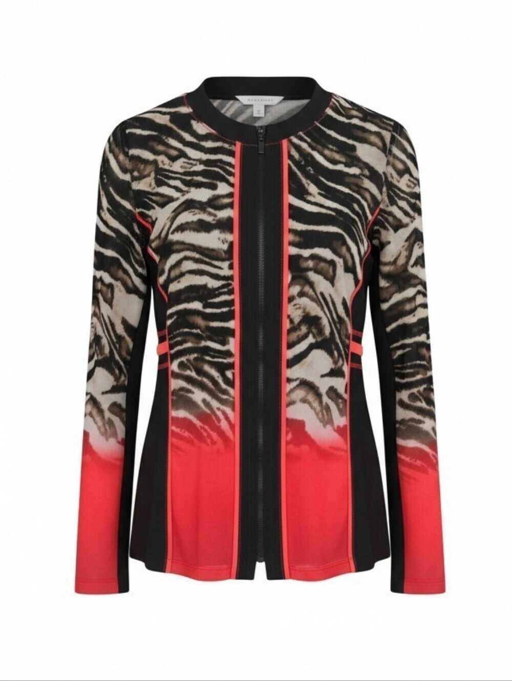 Vintage Mixed Zebra Print Mesh Detail Zip Jacket Black Red Retro Avant Garde, M